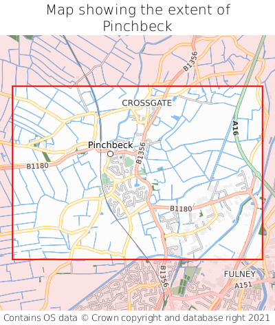 Map showing extent of Pinchbeck as bounding box