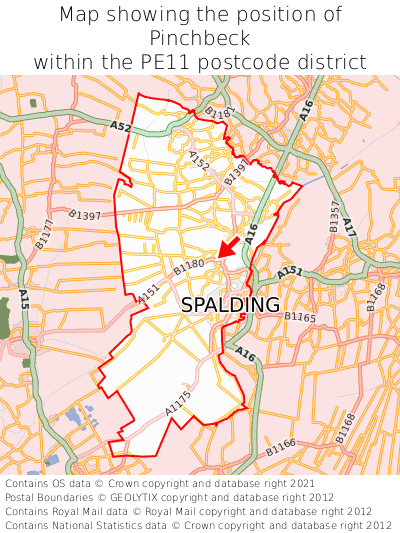 Map showing location of Pinchbeck within PE11