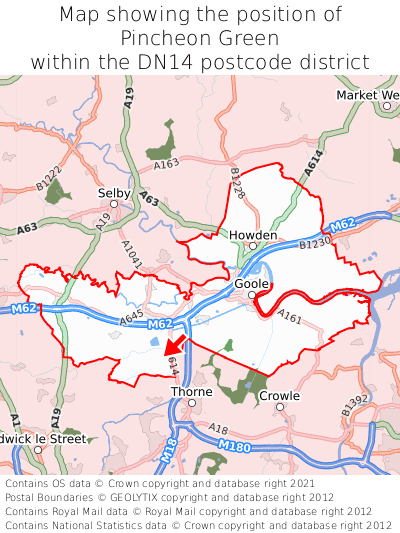 Map showing location of Pincheon Green within DN14