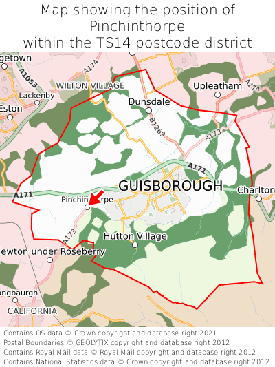 Map showing location of Pinchinthorpe within TS14