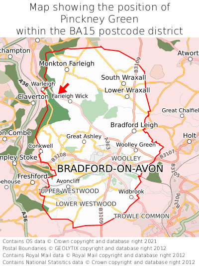Map showing location of Pinckney Green within BA15