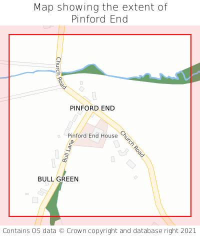 Map showing extent of Pinford End as bounding box