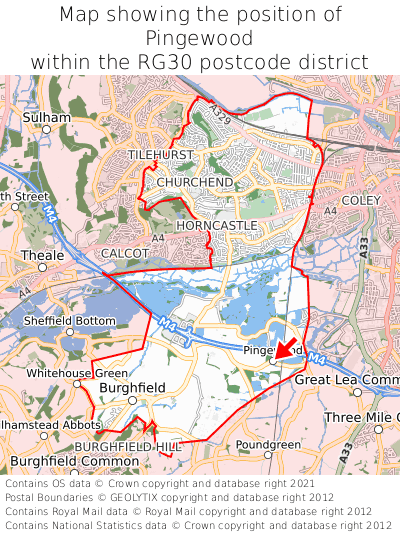 Map showing location of Pingewood within RG30