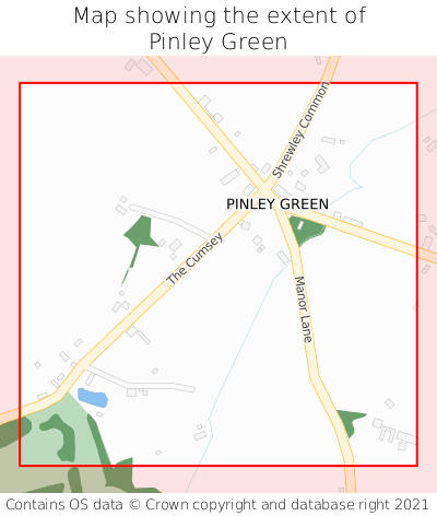 Map showing extent of Pinley Green as bounding box