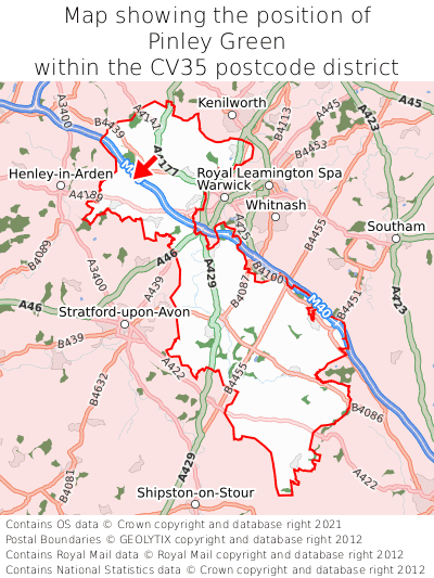 Map showing location of Pinley Green within CV35