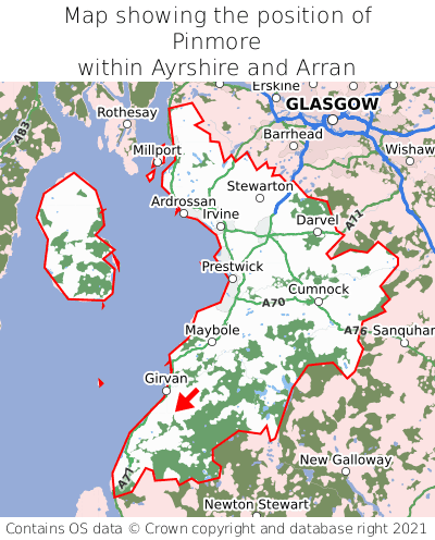 Map showing location of Pinmore within Ayrshire and Arran