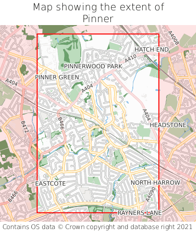Map showing extent of Pinner as bounding box