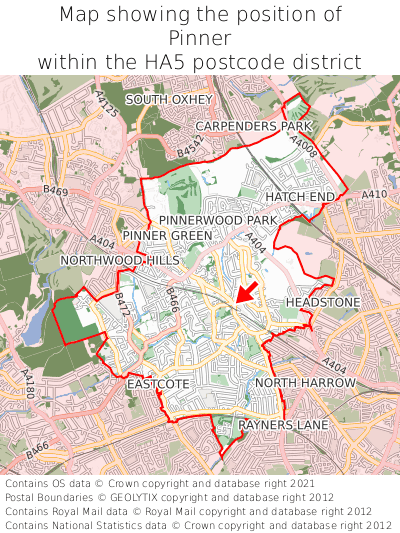 Map showing location of Pinner within HA5