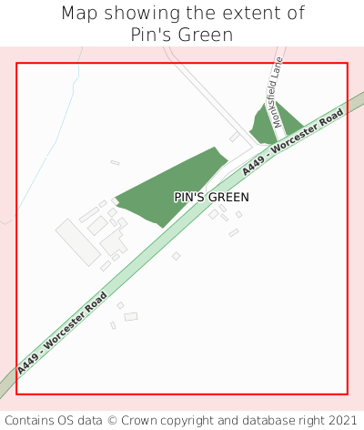 Map showing extent of Pin's Green as bounding box