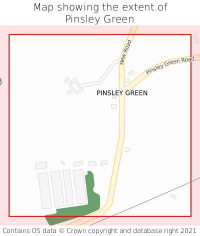 Map showing extent of Pinsley Green as bounding box