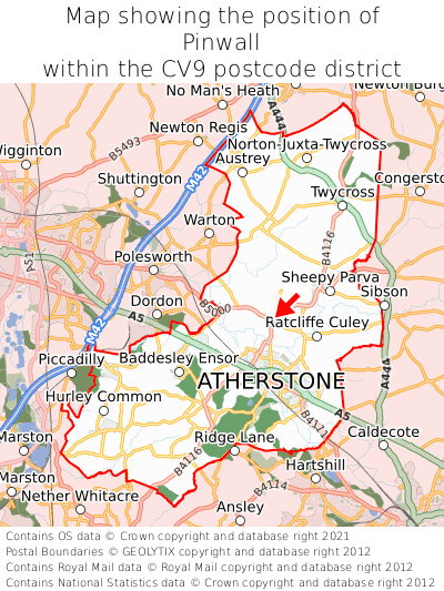 Map showing location of Pinwall within CV9