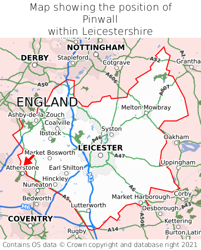 Map showing location of Pinwall within Leicestershire