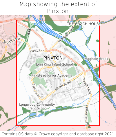 Map showing extent of Pinxton as bounding box
