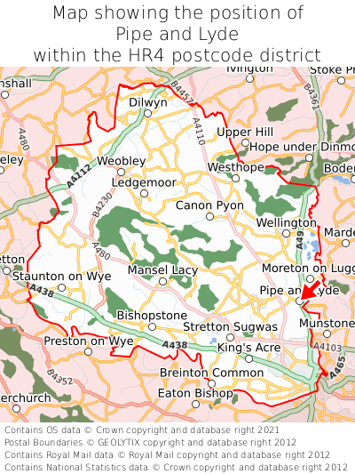 Map showing location of Pipe and Lyde within HR4