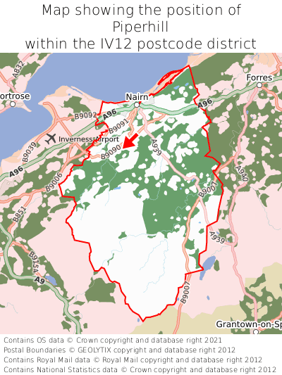 Map showing location of Piperhill within IV12