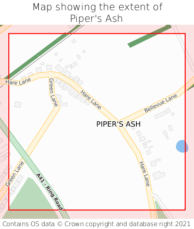 Map showing extent of Piper's Ash as bounding box
