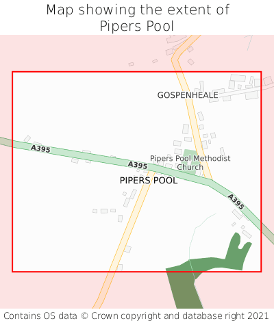 Map showing extent of Pipers Pool as bounding box