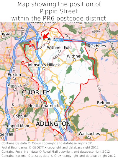 Map showing location of Pippin Street within PR6
