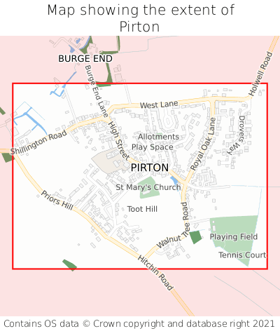 Map showing extent of Pirton as bounding box
