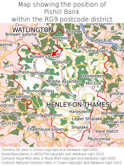 Map showing location of Pishill Bank within RG9