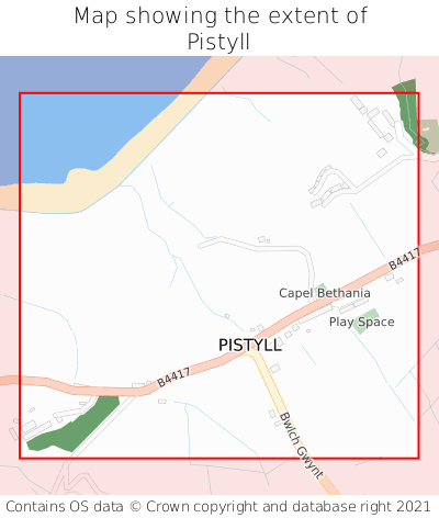 Map showing extent of Pistyll as bounding box