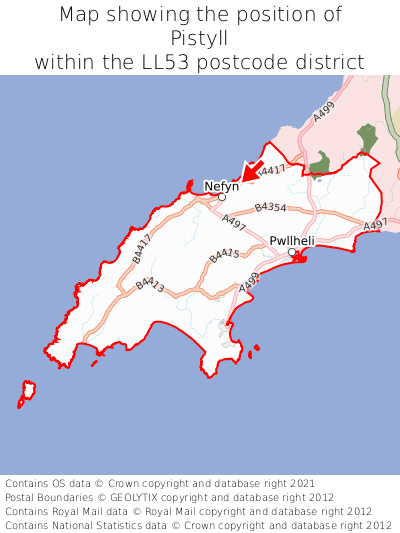 Map showing location of Pistyll within LL53