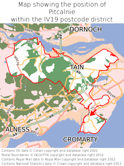 Map showing location of Pitcalnie within IV19