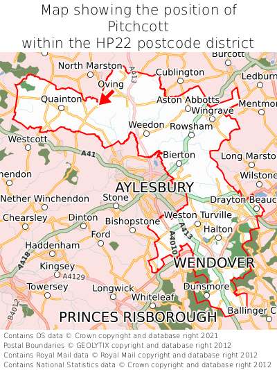 Map showing location of Pitchcott within HP22