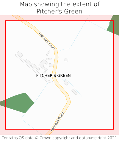 Map showing extent of Pitcher's Green as bounding box