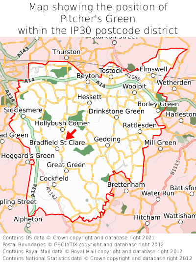 Map showing location of Pitcher's Green within IP30