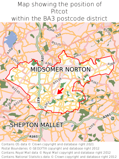 Map showing location of Pitcot within BA3