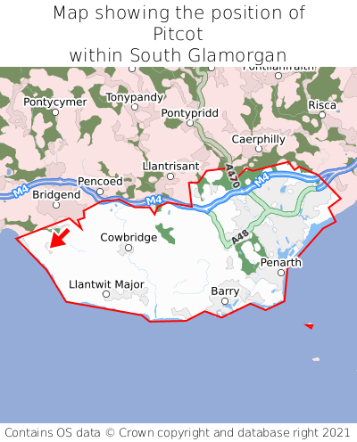Map showing location of Pitcot within South Glamorgan