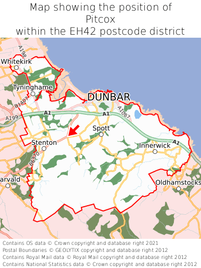 Map showing location of Pitcox within EH42