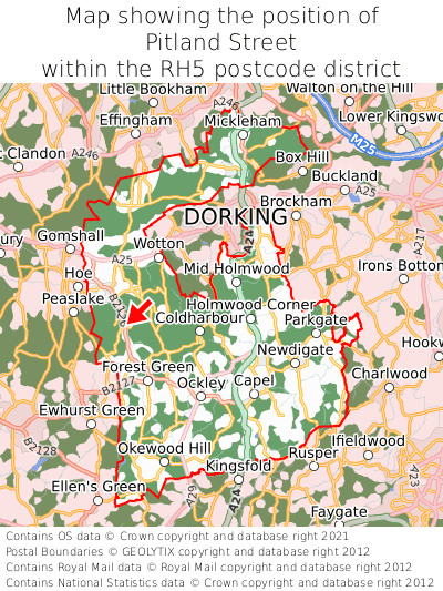 Map showing location of Pitland Street within RH5