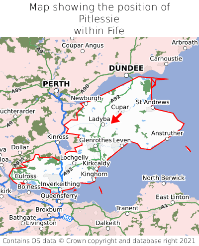 Map showing location of Pitlessie within Fife