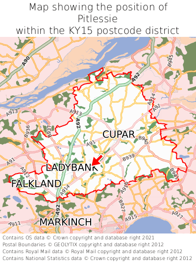 Map showing location of Pitlessie within KY15