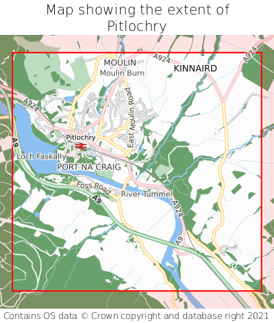 Map showing extent of Pitlochry as bounding box