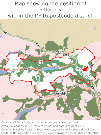Map showing location of Pitlochry within PH16