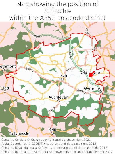 Map showing location of Pitmachie within AB52