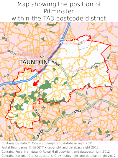 Map showing location of Pitminster within TA3