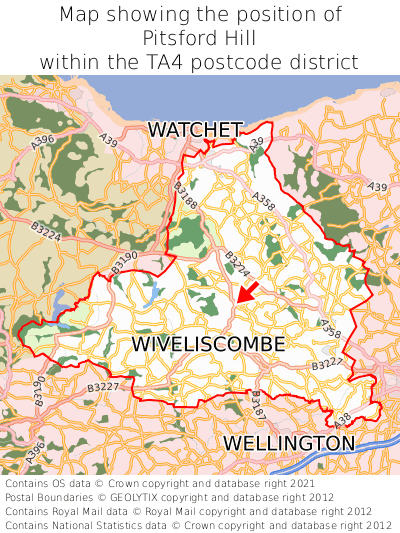 Map showing location of Pitsford Hill within TA4