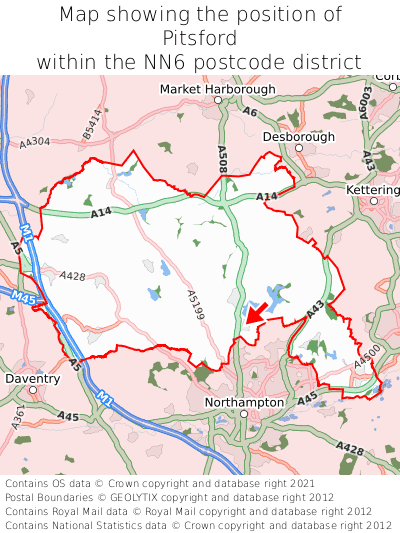 Map showing location of Pitsford within NN6