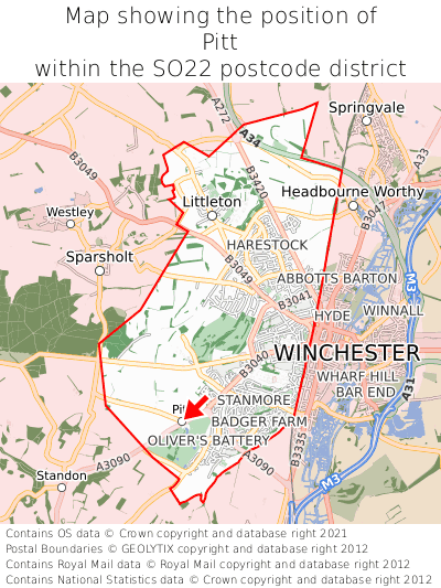 Map showing location of Pitt within SO22