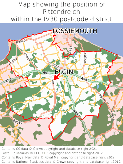 Map showing location of Pittendreich within IV30