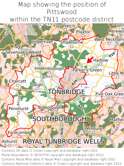 Map showing location of Pittswood within TN11