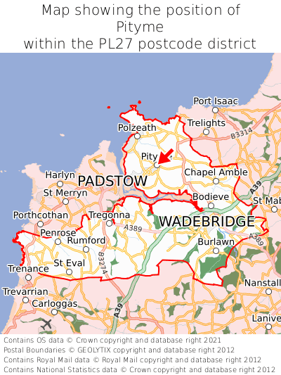 Map showing location of Pityme within PL27