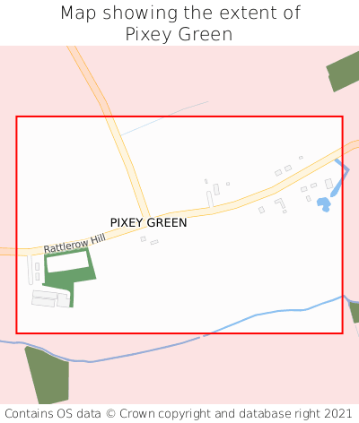Map showing extent of Pixey Green as bounding box
