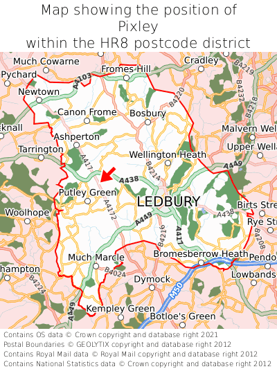 Map showing location of Pixley within HR8