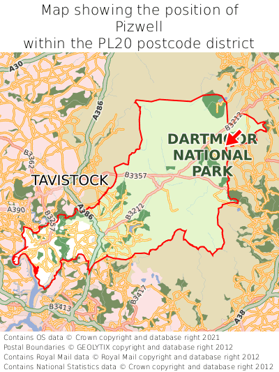 Map showing location of Pizwell within PL20