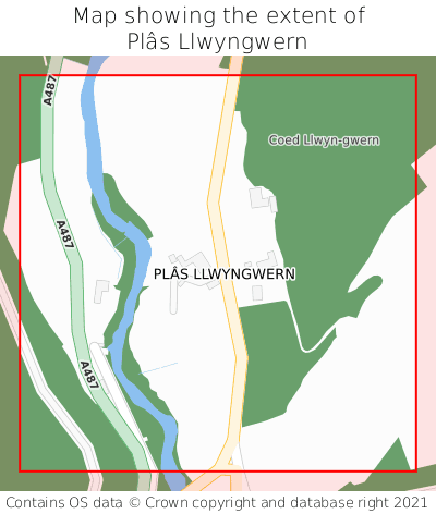 Map showing extent of Plâs Llwyngwern as bounding box